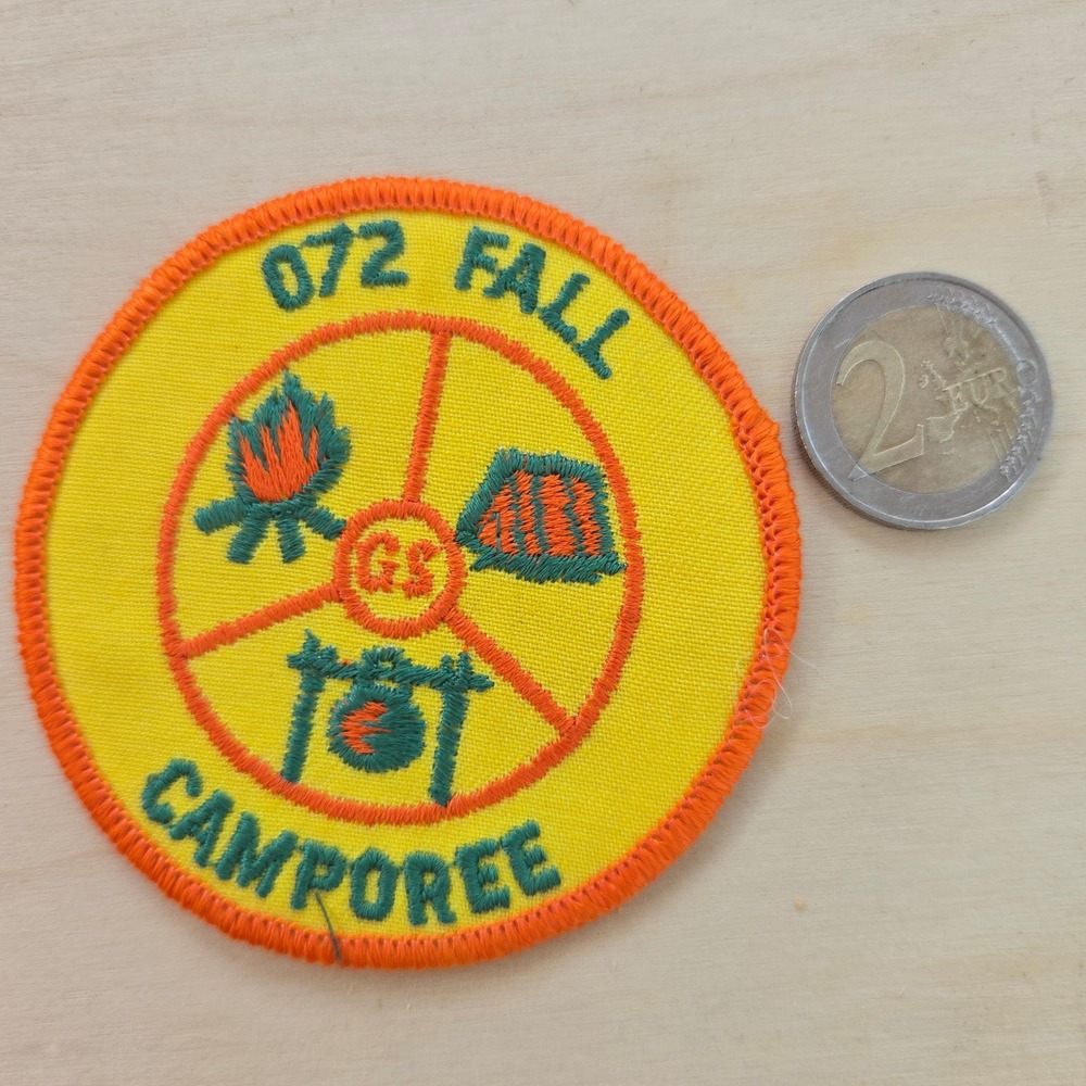 VTG Girl Scouts 1972 Fall Camporee Patch Yellow Orange Embroidered Round Badge